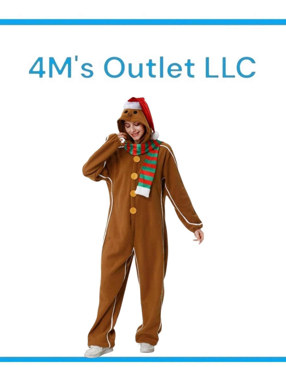 Source Unknown Brown Gingerbread Holiday Onesie with Red & Green Scarf